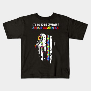 It_s Okay to be Different Autism American Flag - Autism Flag Kids T-Shirt